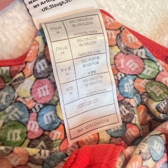 M&M’s World Candy Print Romper – Girls 14 – 100% Cotton, Red Trim - Picture 4 of 8